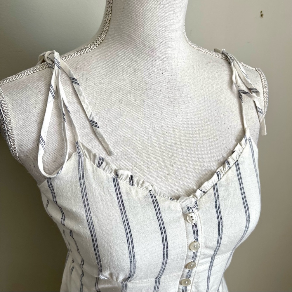 ABERCROMBIE & FITCH | Striped Smocked Back Linen Blend Midi Dress Sz XS - Picture 4 of 10
